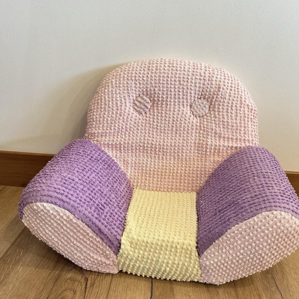 VTG 90's Cotton Chenille Upholstery Pastel Doll‎ Pet Chair Pink Purple Yellow